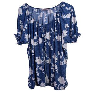 SJS Blouse 2X Womens Floral Print Peasant Renaissance Tie Front Stretch Boho
